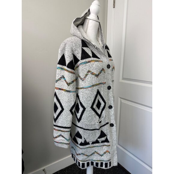 Northern Angel Hooded Cardigan Sweater L Acrylic Geometric Pattern Black/White - Picture 11 of 16